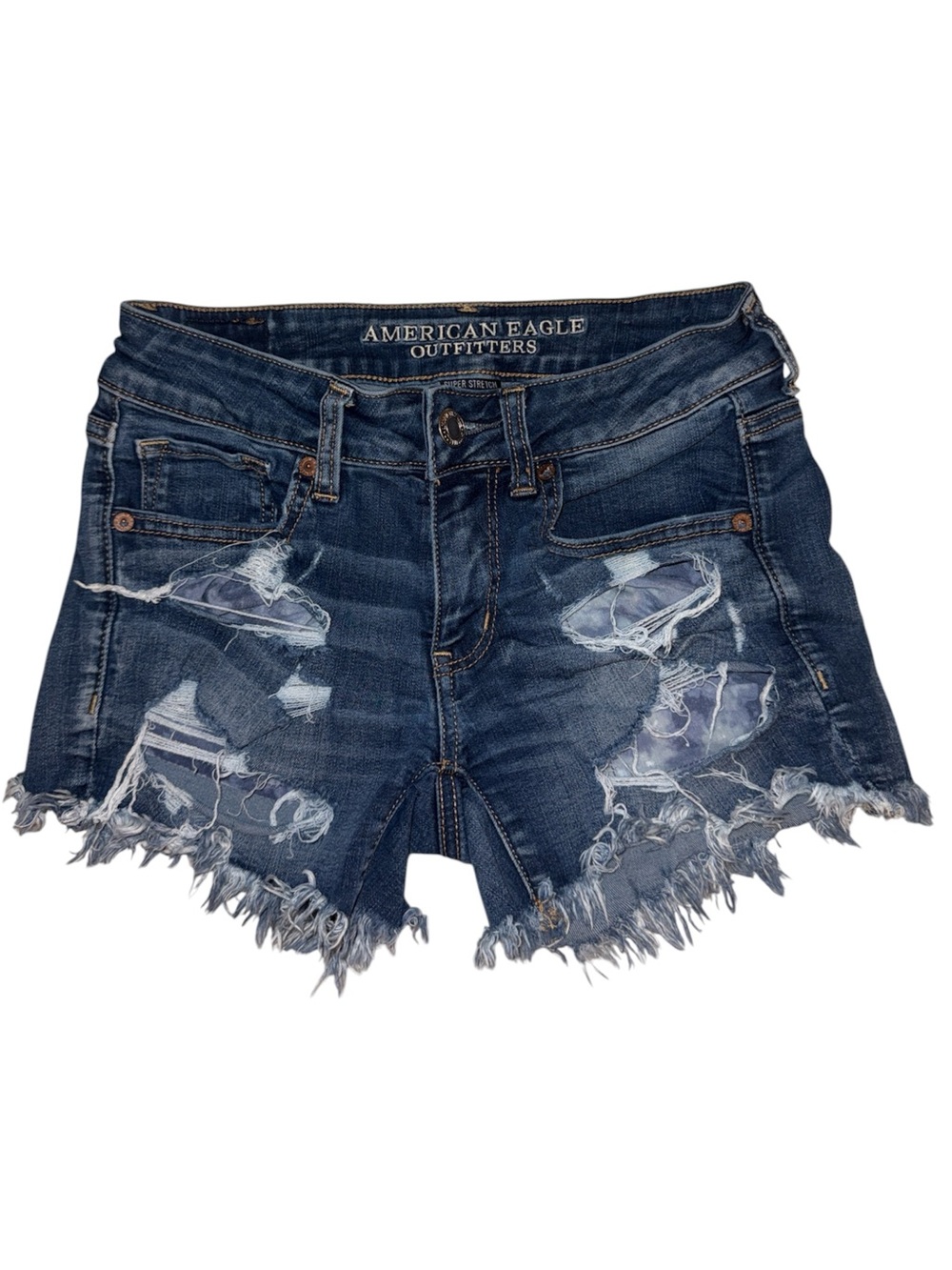 American Eagle Outfitters Dark Blue Distressed Frayed Denim Shorts